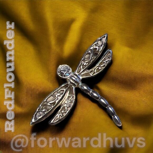 Vintage Premier Design Silver Tone Dragonfly Brooch with Rhinestone - Picture 4 of 10